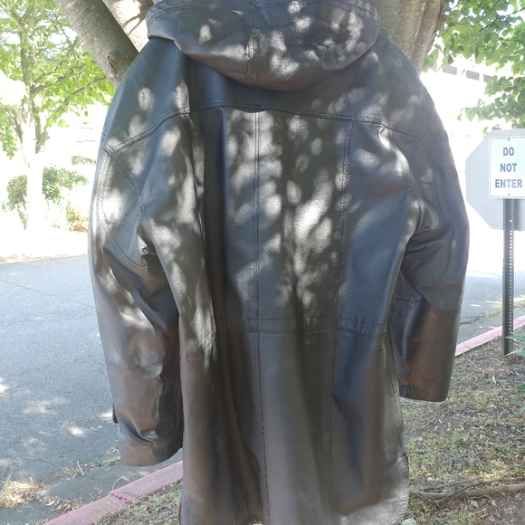 Leather 3/4 Coat, hooded, removable liner - Picture 3 of 3